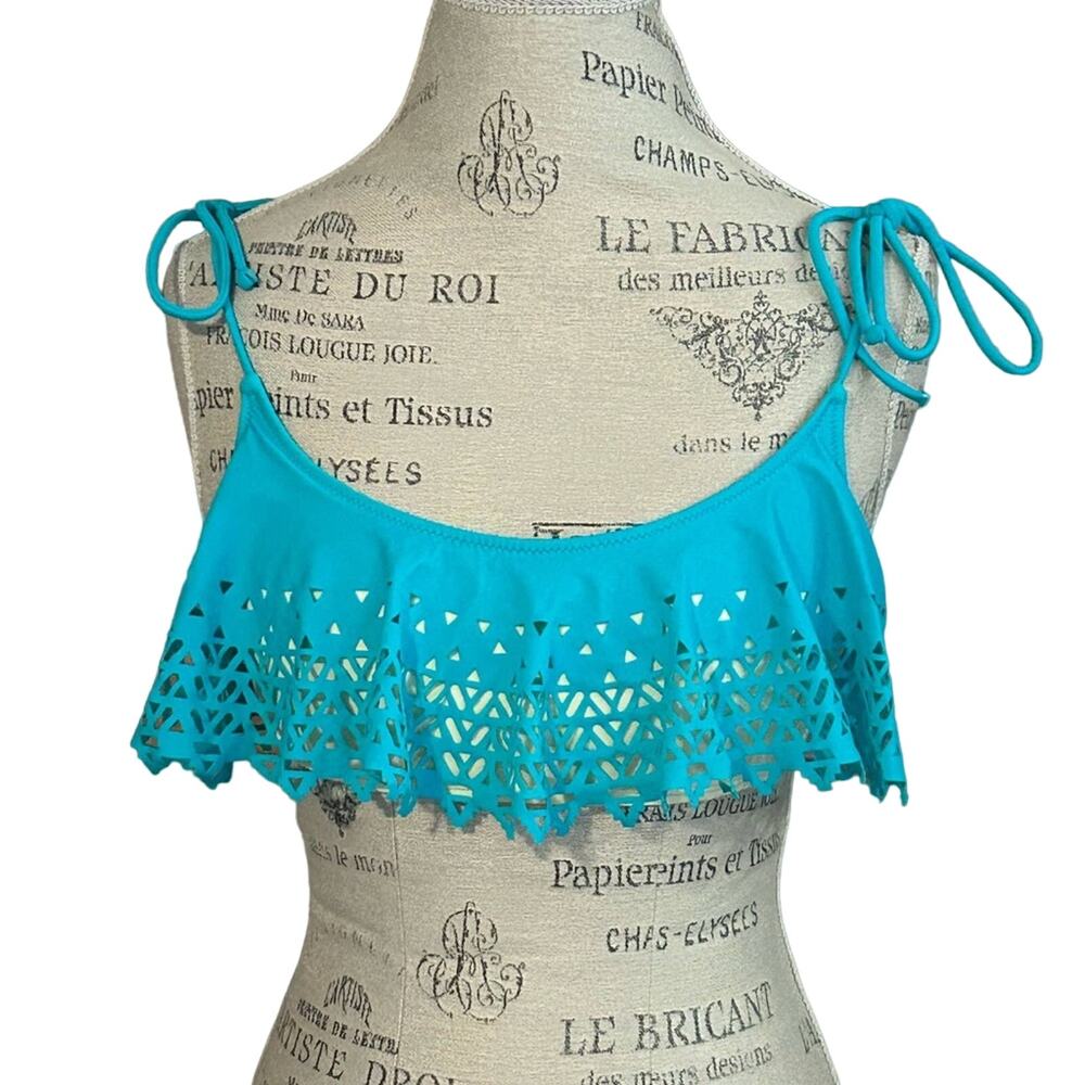 Victoria’s Secret PINK teal blue cut out ruffle bikini top size small
